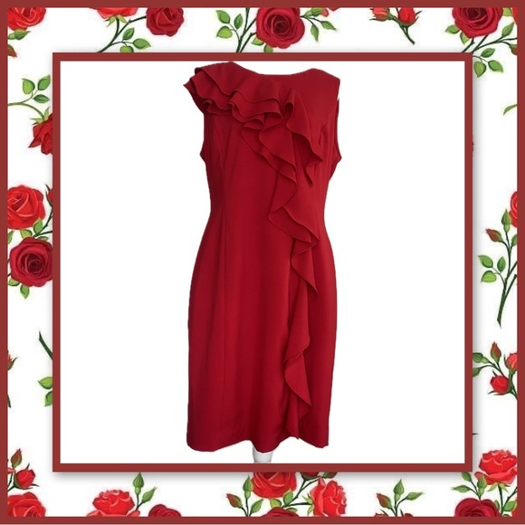 Calvin Klein Red Ruffle Sheath Dress – Size 12 - Picture 1 of 4
